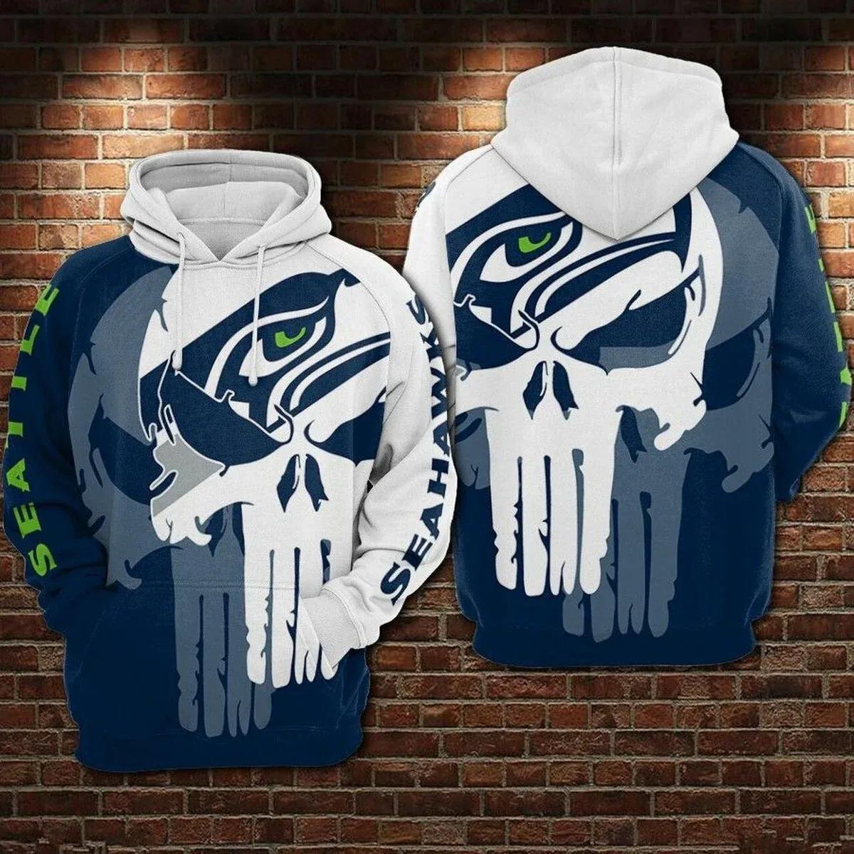 Seattle Seahawks Punisher Skull 3D Hoodie, NFL Hoodie Seattle Seahawks Punisher Skull 3D Hoodie, NFL Hoodie