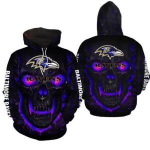 Skull Baltimore Ravens Black 3D Hoodie, NFL Hoodie