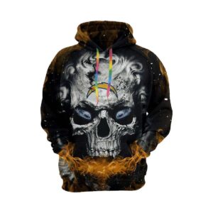 Skull Fire Los Angeles Chargers 3D Hoodie, NFL Hoodie