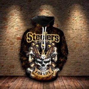 Steelers For Life King Skull Pittsburgh Steelers 3D Hoodie, NFL Hoodie