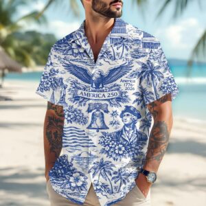 America 250th Anniversary Toile De Jouy Style Patriotic Hawaii Shirt, 250th Anniversary Gift America 250th Anniversary Toile De Jouy Style Patriotic Hawaii Shirt, 250th Anniversary Gift