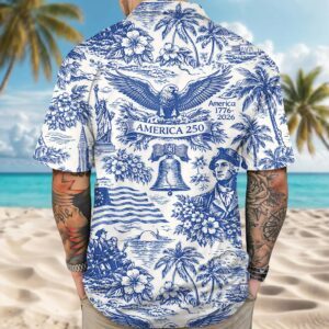 America 250th Anniversary Toile De Jouy Style Patriotic Hawaii Shirt, 250th Anniversary Gift