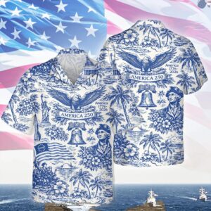 America 250th Anniversary Toile De Jouy Style Patriotic Hawaii Shirt 3