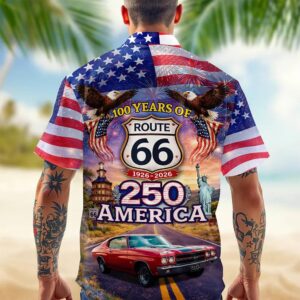Celebrate 100 Years of Road Route 66 and America 250th Anniversary Custom Car Photo Hawaiian Shirt, 250th Anniversary Gift