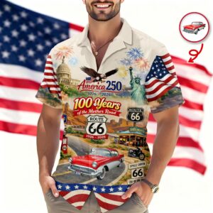 Celebrate 100 Years of Road Route 66 and America 250th Anniversary Custom Car Photo Hawaiian Shirt 2, 250th Anniversary Gift