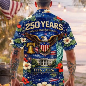 Custom Name 250 Years Semiquincentennial Eagles Tropical Hawaii Shirt, 250th Anniversary Gift