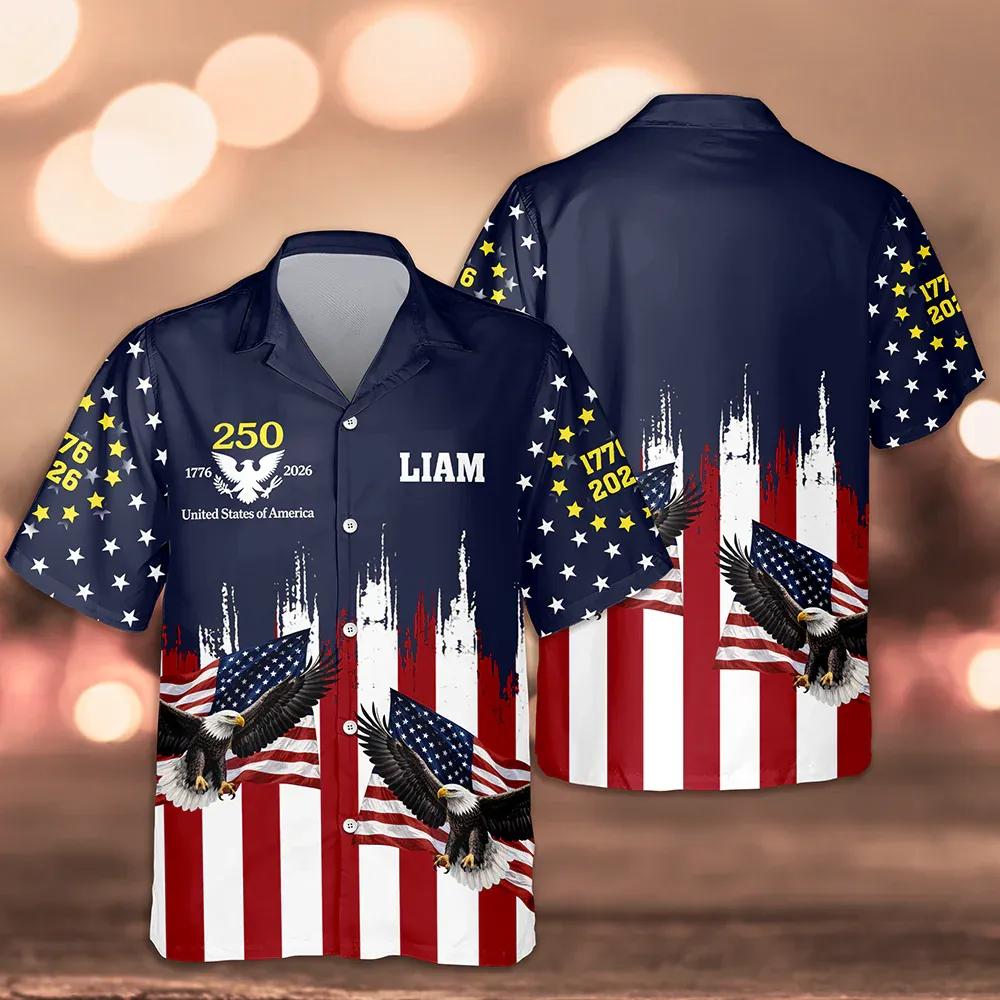 Custom Name America 250th Anniversary 1776-2026 Eagle Hawaii Shirt, 250th Anniversary Gift Custom Name America 250th Anniversary 1776-2026 Eagle Hawaii Shirt, 250th Anniversary Gift