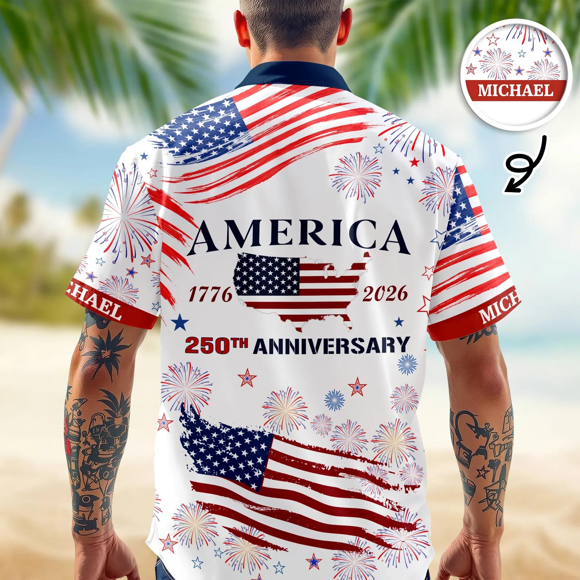 Custom Name America 250th Anniversary Hawaii Shirt, 250th Anniversary Gift Custom Name America 250th Anniversary Hawaii Shirt, 250th Anniversary Gift