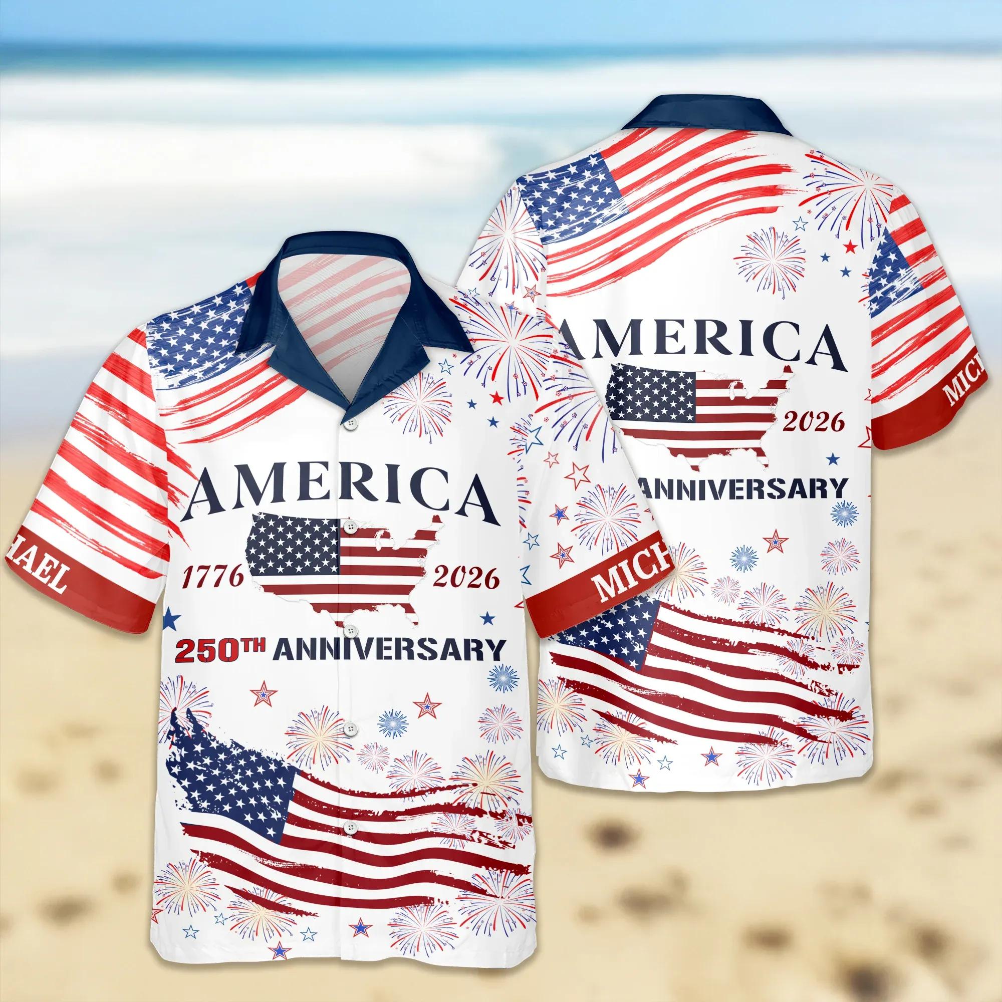 Custom Name America 250th Anniversary Hawaii Shirt, 250th Anniversary Gift Custom Name America 250th Anniversary Hawaii Shirt, 250th Anniversary Gift