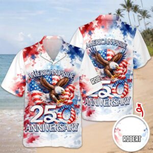 Custom Name American Pride Patriotic 250th Anniversary Eagle 1776 2026 Hawaii Shirt 3