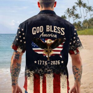Custom Name God Bless America Eagle 1776–2026 Patriotic Hawaii Shirt, 250th Anniversary Gift