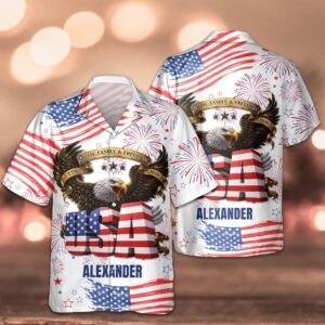 Custom Name Happy Independence’s Day USA Eagle Faith, Family & Freedom 3D Hawaii Shirt, 250th Anniversary Gift Custom Name Happy Independence’s Day USA Eagle Faith, Family & Freedom 3D Hawaii Shirt, 250th Anniversary Gift