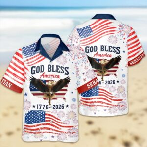 Custom Name Patriotic 250th Anniversary God Bless America Eagle Hawaii Shirt, 250th Anniversary Gift
