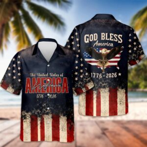 Custom Name God Bless America Eagle 1776 2026 Patriotic Hawaii Shirt 3
