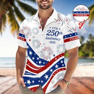 Custom Name USA 250th Anniversary 1776-2026 Hawaii Shirt – 4th of July Patriotic Gift, 250th Anniversary Gift