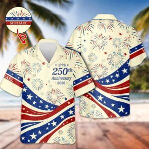 Custom Name USA 250th Anniversary 1776 2026 Hawaii Shirt 4th of July Patriotic Gift 3