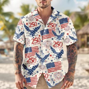 America 250th Anniversary Patriotic Eagle Hawaii Shirt, 250th Anniversary Gift