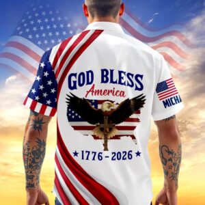 Personalized Patriotic 250th Anniversary God Bless America Eagle 1776–2026 Hawaiian Shirt, 250th Anniversary Gift