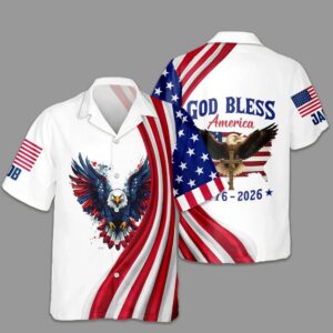 Personalized Patriotic 250th Anniversary God Bless America Eagle 1776 2026 Hawaiian Shirt 3