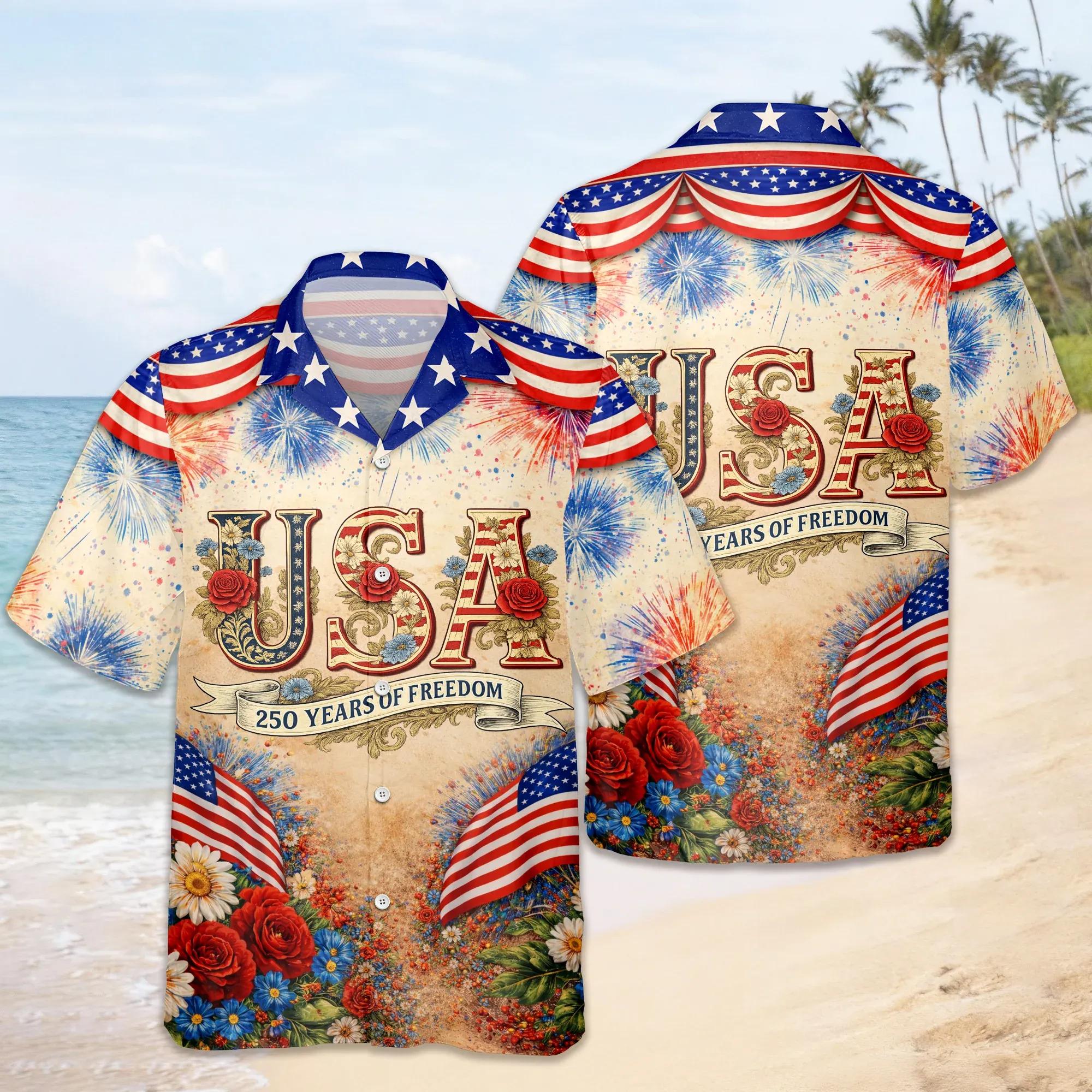USA 250 Years of Freedom Hawaiian Shirt For Independence Day 2026, 250th Anniversary Gift USA 250 Years of Freedom Hawaiian Shirt For Independence Day 2026, 250th Anniversary Gift